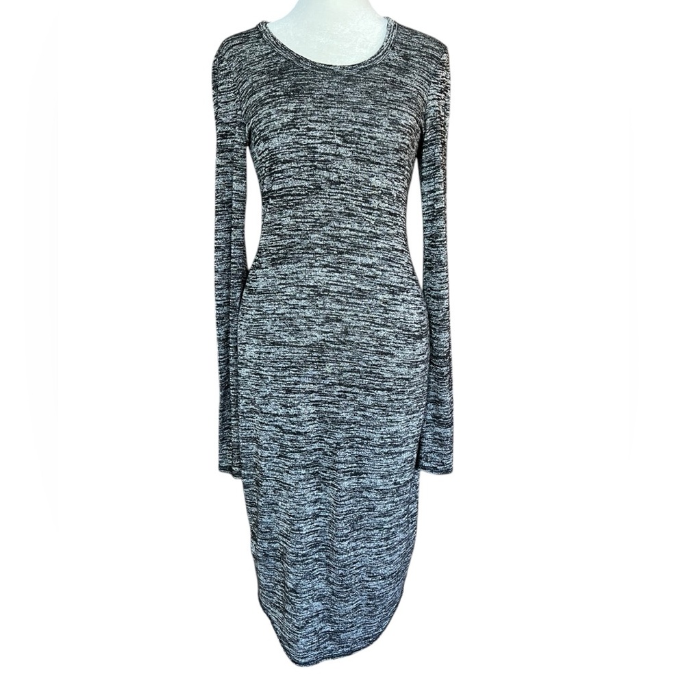 WILFRED FREE Aritzia Heathered Gray Long Sleeve Midi Bodycon Dress Sz XS Stretch
